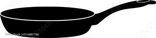 A black frying pan silhouette with a handle isolated on white background

