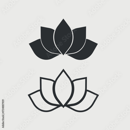 Minimalist Lotus icon- black outline  flower symbols