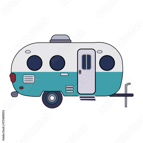 Camper clipart small travel trailer with windows and wheels for camping trip