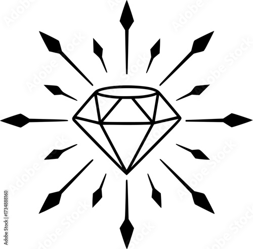 Black silhouette arrows radiating outward from a central diamond isolated on white background
