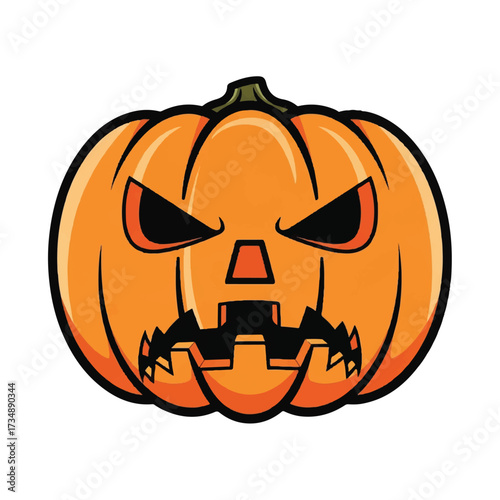 Depicts a Jackolantern with black eyes and a menacing expression