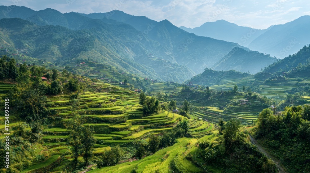 Fototapeta premium Terraced rice paddies in mountains