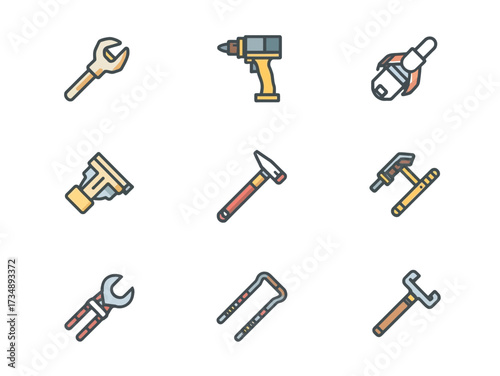 Various hand tools arranged neatly on white surface, representing craftsmanship and repair work with a clean, organized aesthetic.