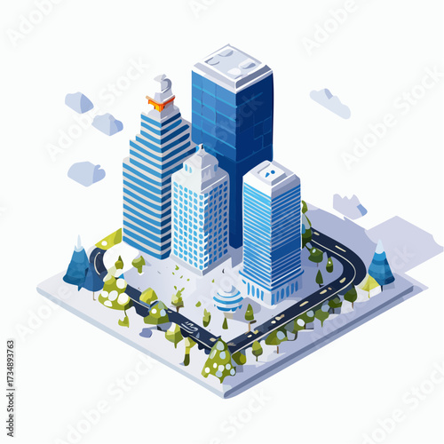 isometric city buildings and skyscrapers