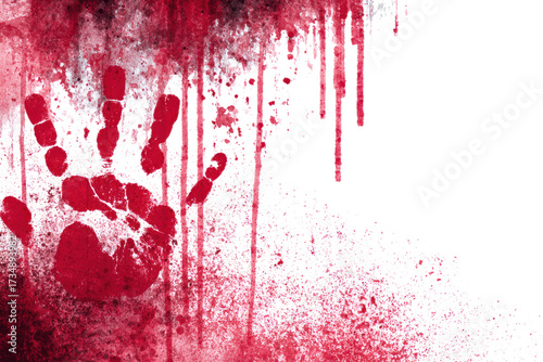 Bloody handprint with splatter effect a graphic element for horror themes isolated on white background