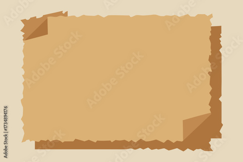 Antique brown vintage paper texture background with burnt edges and rough torn border