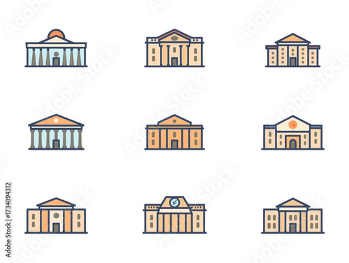 Various government buildings stand tall against a clear sky, showcasing architectural diversity and civic pride in a vibrant urban landscape.