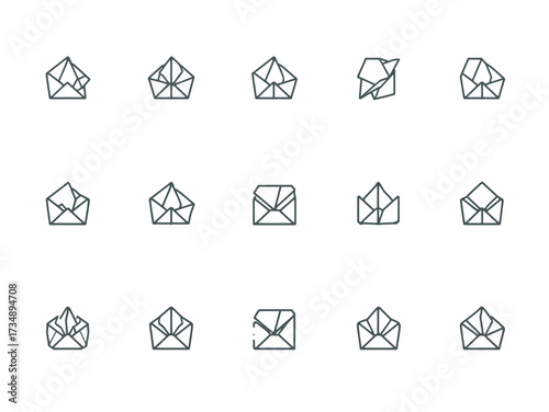 Envelope outlines arranged in grid pattern represent communication and correspondence in simple, minimalist style.