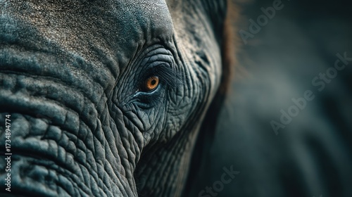 Close-Up Detail of an African Elephant's Eye and Textured Skin Portrait
