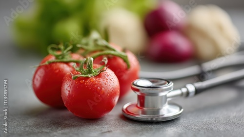 Healthy choices: Fresh produce and a stethoscope promoting wellness