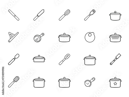 Collection of cooking utensils arranged neatly on white surface, creating simple and clean aesthetic for culinary projects.
