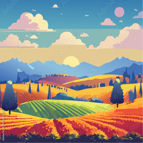 landscape with vineyard in tuscany
