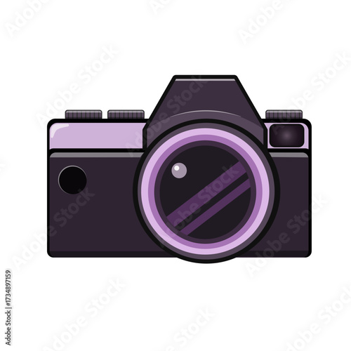 Vibrant purple camera icon suitable for stock listings, branding, and creative projects. Clear, bold design ideal for photography, media, technology, and design themes.