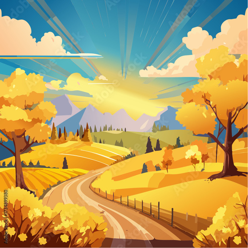 autumn landscape with road