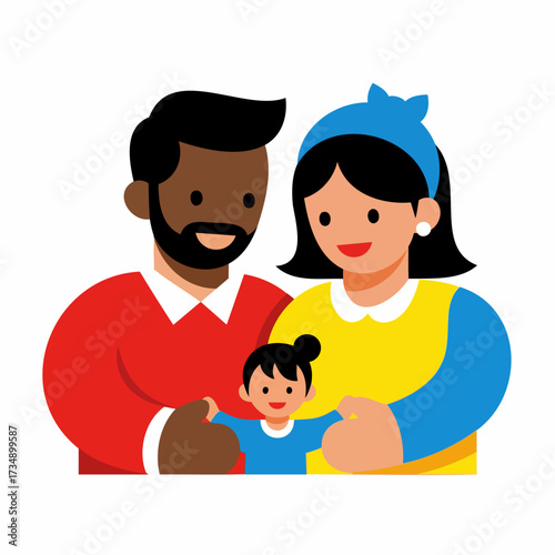 Multicultural Family Portrait Flat Design Illustration