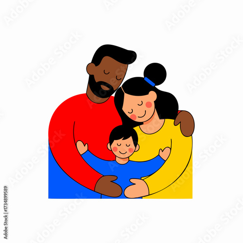 Modern Illustration of a Loving and Diverse Family Hug