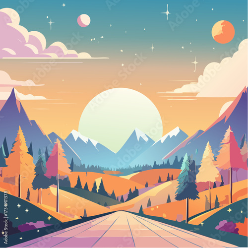 winter landscape vector illustration