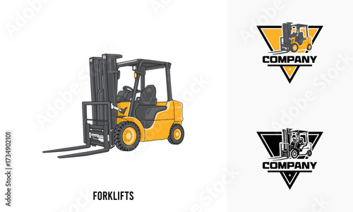 Forklift heavy equipment illustration, Forklift heavy equipment Logo Badge Template vector