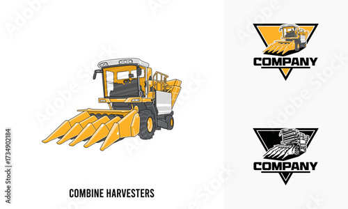 Combine Harvester heavy equipment illustration, Combine Harvester heavy equipment Logo Badge Template vector