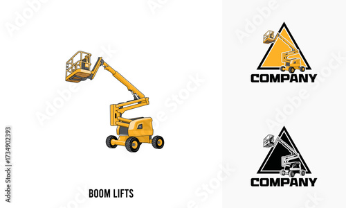 Boom Lift heavy equipment illustration, Boom Lift heavy equipment Logo Badge Template vector