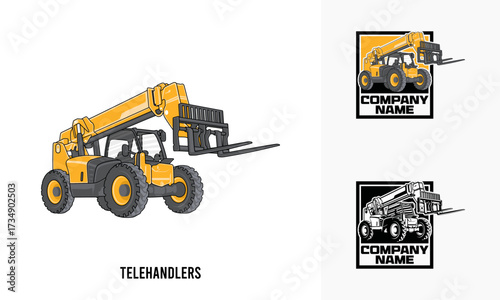 telehandler heavy equipment illustration, Telehandler heavy equipment Logo Badge Template vector