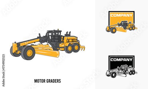 motor grader heavy equipment illustration, motor grader heavy equipment Logo Badge Template vector