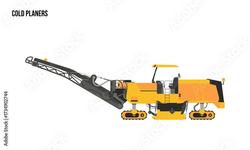 Cold Planers heavy equipment Flat illustration, Cold Planers heavy equipment Logo Template vector