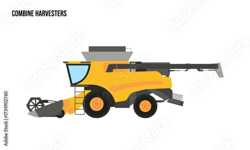 Combine Harvester heavy equipment Flat illustration, Combine Harvester heavy equipment Logo Template vector