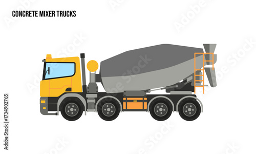 concrete mixer truck heavy equipment Flat illustration, concrete mixer truck heavy equipment Logo Template vector