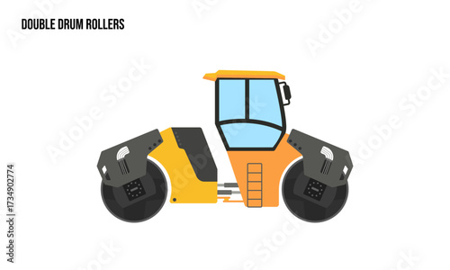 Double Drum Rollers heavy equipment Flat illustration, Double Drum Rollers heavy equipment Logo Template vector