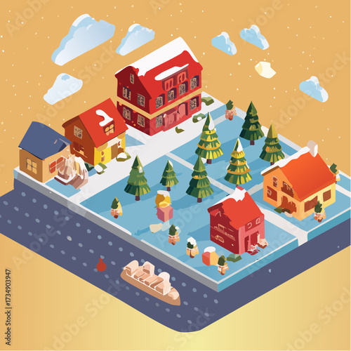 vector illustration of a city with snow