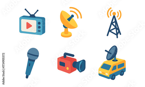 Colorful media and communication icons with playful technology design