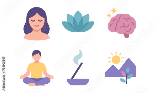 Mindfulness and relaxation icons set for wellness and meditation themes