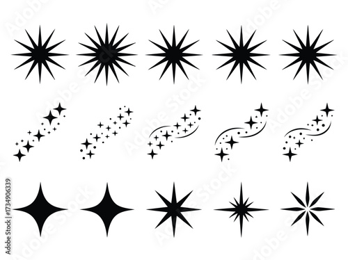 Retro Futuristic Star Shapes And Twinkles Vector Collection