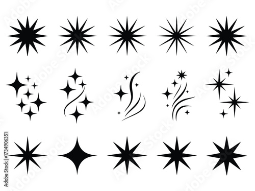 Minimal Futuristic Twinkle And Star Shapes In Vintage Y2K Style