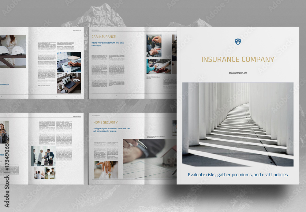 Blue Gold Insurance Company Brochure Layout Stock テンプレート | Adobe Stock