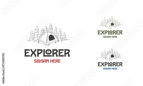 vintage Camping Logo template, Hand drawn Explorer wild nature adventure camp illustration.