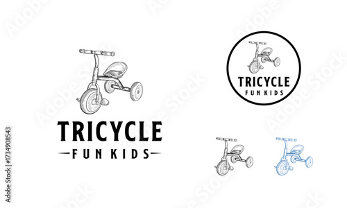 Hand drawn tricycle logo template, Tricycle fun kids illustration