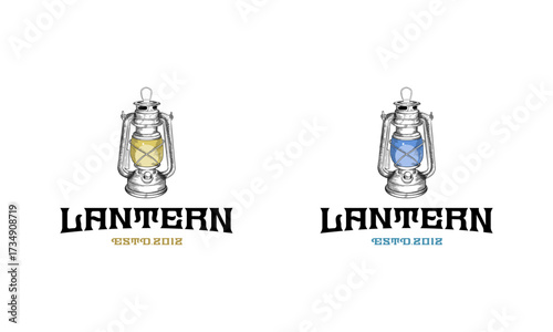 Vintage hand drawn lantern concept. Perfect for logo design, badge, camping labels. Monochrome. Symbol for outdoor activity emblems. Stock vector illustration isolated on white background.