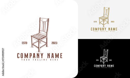vintage chair hand drawn logo vector, Furniture logo template