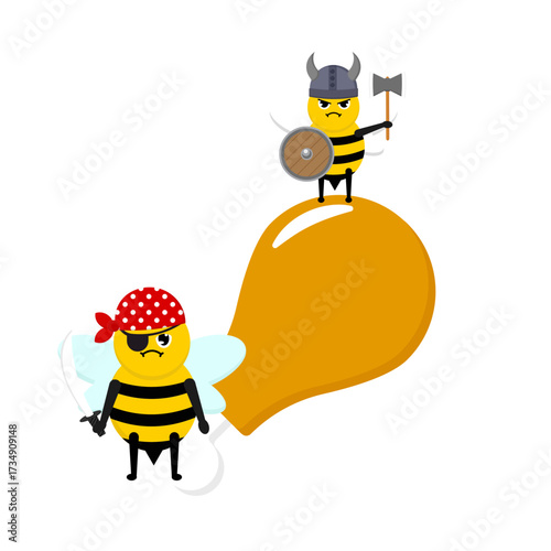 Adorable Antagonists A Cute Bee Pirate and Viking Clash on a Honey Drop