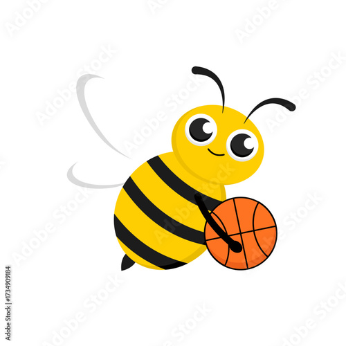 Cute bee character playing basketball, energetic and fun illustration for sports and mascot design