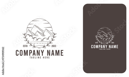 vintage mountain wilderness logo. hand drawn retro styled outdoor adventure emblem, badge, design elements, template. vector illustration