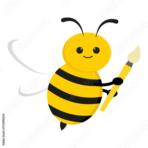 Cute Cartoon Honey Bee Character Holding a Paintbrush for Creative Art Projects