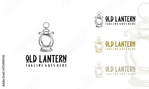 Vintage hand drawn lantern concept. Perfect for logo design, badge, camping labels. Monochrome. Symbol for outdoor activity emblems. Stock vector illustration