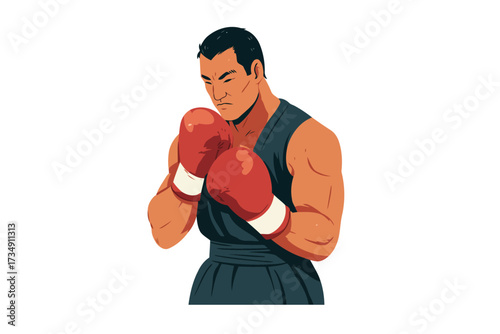 asian man wearing boxing gloves cardio isolated