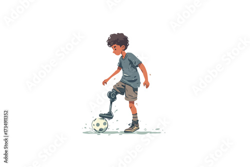 Child with Prosthetic Leg Playing Soccer competition isolated