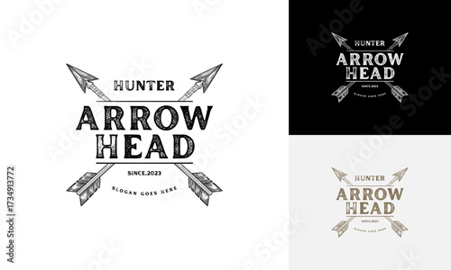 Cross Arrow for Rustic Vintage Retro Hunting Logo Design, hand Drawn Arrow logo template