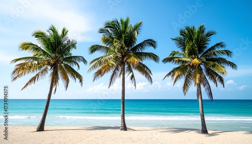 Fototapeta Naklejka Na Ścianę i Meble -  Three palm trees on a tropical beach
