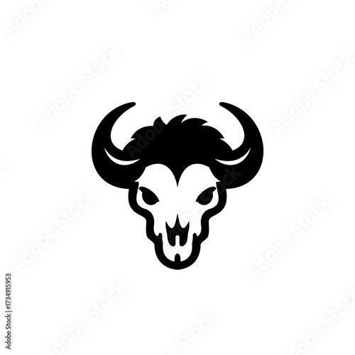 Bold vector illustration of a buffalo or cow skull with large horns and tribal style design